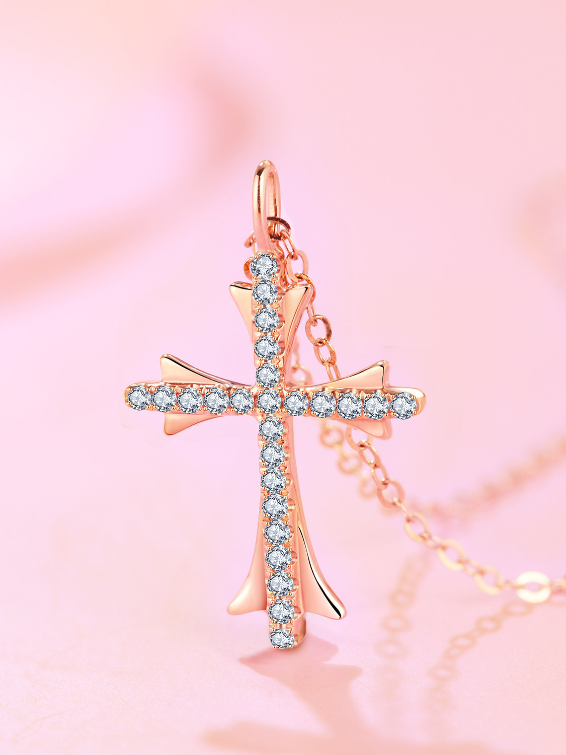 18K Platinum Rose Gold Diamond Pendant Lady Custom Platinum Necklace Woman Lock Bone Neck Accessories European And European Wind Cross