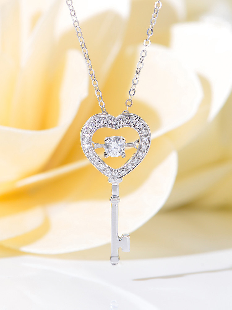 White gold heart-shaped smart money chain 18k rose color gold key diamond pendant women's custom platinum clavicle set chain