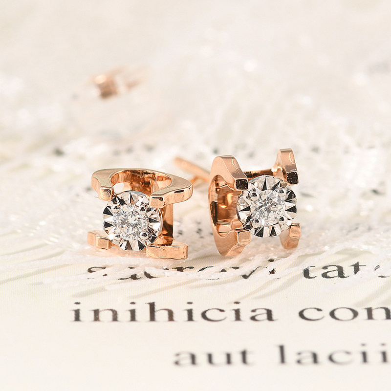 18k Platinum Diamond Earshot Female Real Diamond Rose Gold 10 Single Diamond Ear Accessories Customized Platinum PT950 Bull Head Earrings