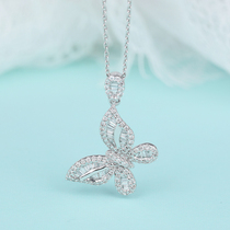 18K Platinum Butterfly Diamond Necklace Luxurious Full Drill Inlaid Pendant Custom Platinum Genuine Drill Lock Bone Chain Send Girlfriend