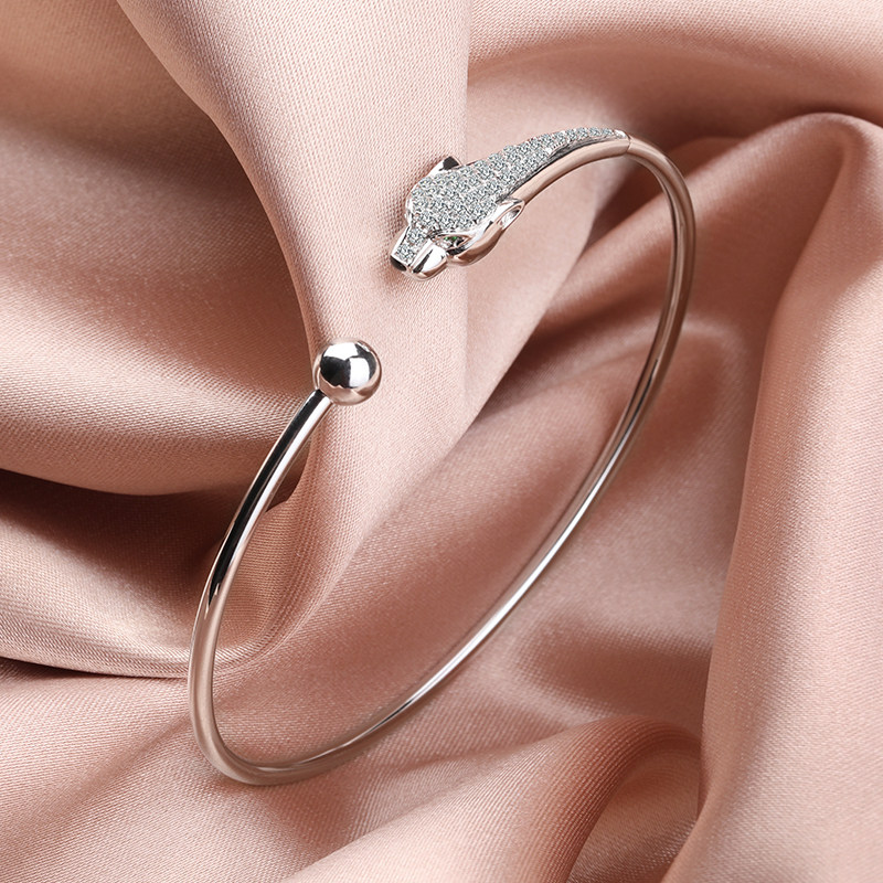 18K Platinum Rose Gold Diamond Leopard Hair Bracelet Handmade Custom Platinum Color Gold Noble Gas Temperament Leopard Gift Woman