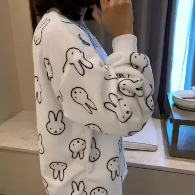 ins cute Japanese fresh rabbit flannel pajamas female autumn and winter students Leisure out home clothing set