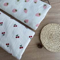 (Suede Cloth) INS Wind Thickened Pink Strawberry Small Cherry Printed Bifacial Flannel Clothing Sleeping Dressing