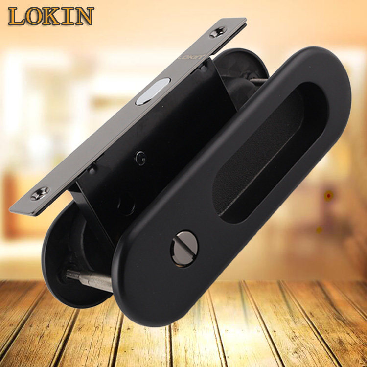 LOKIN black mobile door lock imitation ancient European style folding door lock black push sliding door concealed door lock American moving door hook lock-Taobao
