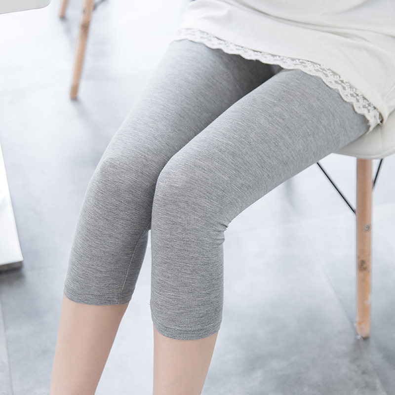 Summer new modal cotton leggings women's high waist stretch thin section wild gray large size small feet seven-point pants