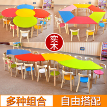 Early Education kindergarten solid wood table and chair set early education center childrens studio training institutions reading and learning preschool