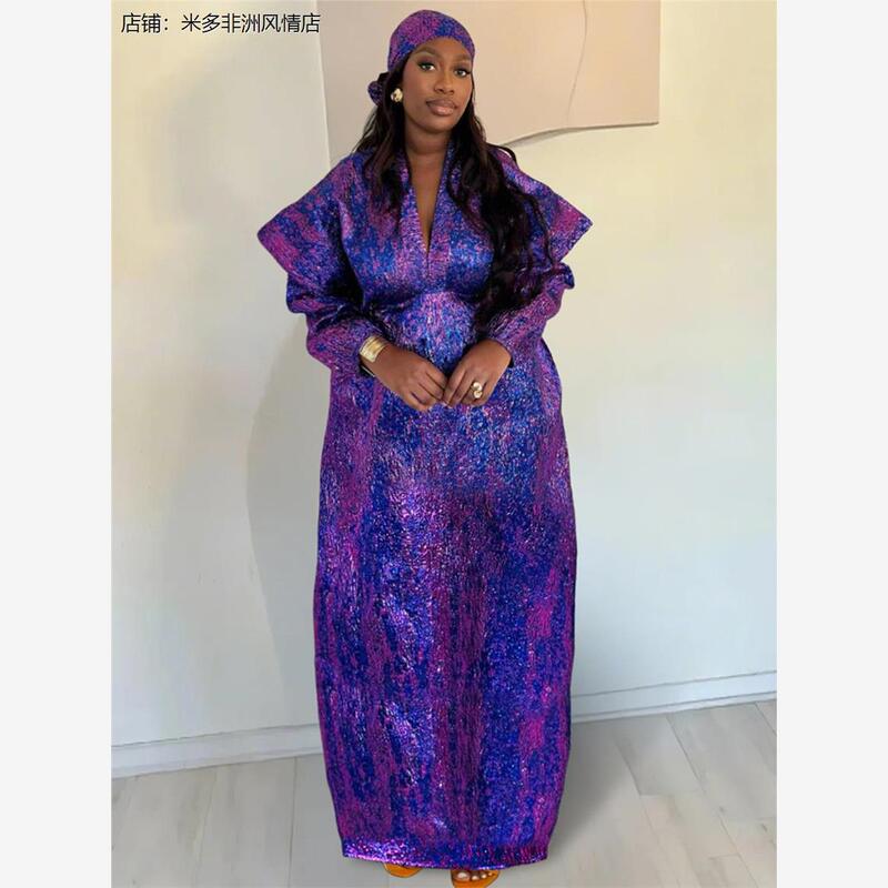 African Dress Jacquard Fabric Loose Robe Export African Women's Clothing Plus Size Dress + Headscarf