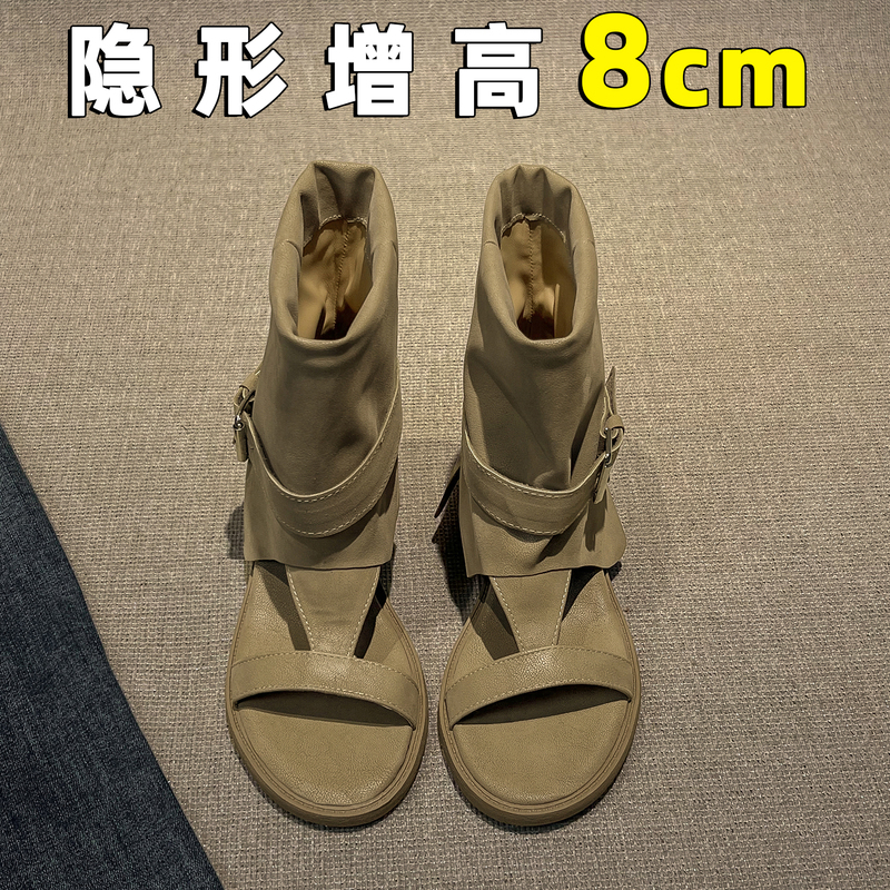 8cm Height-Increasing Boots for Petite Women with Belt Buckle Roman Sandals, New Open-Toe Booties for Summer 2026