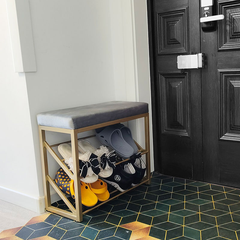 Light luxury net red shoe stool Household narrow shoe stool Simple door can sit ins shoe rack Metal home shoe cabinet