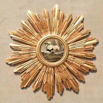 European bathroom mirror retro copper gold sun-shaped round decorative porch mirror vanity mirror foyer wall hanging mirror
