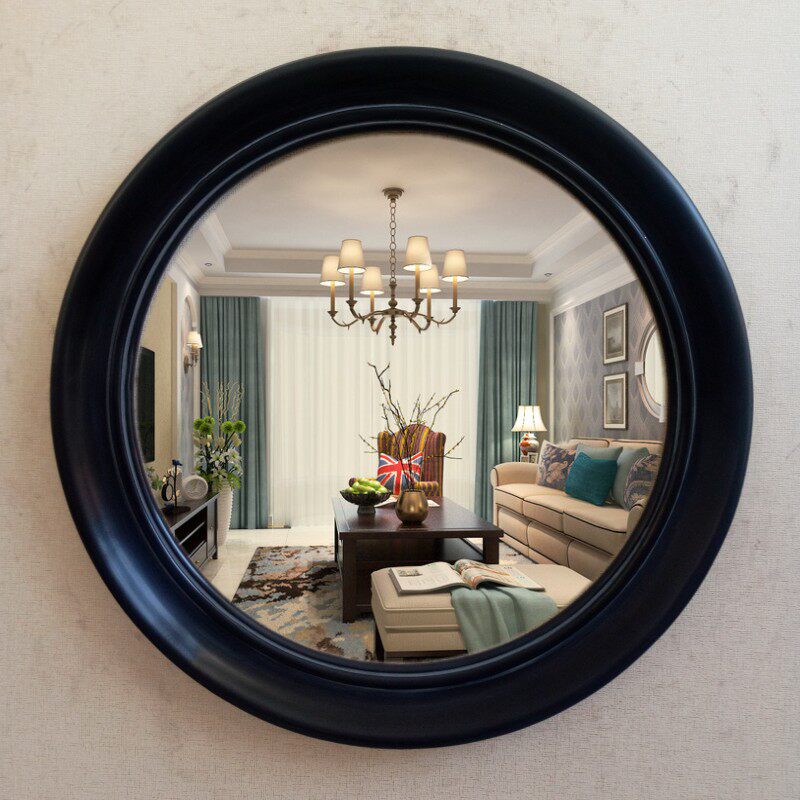 Eurostyle Bathroom Mirror American Bathroom Chinese Style Modern Decor Retro Black Round Hyun Guan Mirror Wall-mounted Cosmetic Mirror