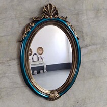 Antique blue Nordic wall-mounted decoration Oval American makeup bathroom bathroom mirror porch French