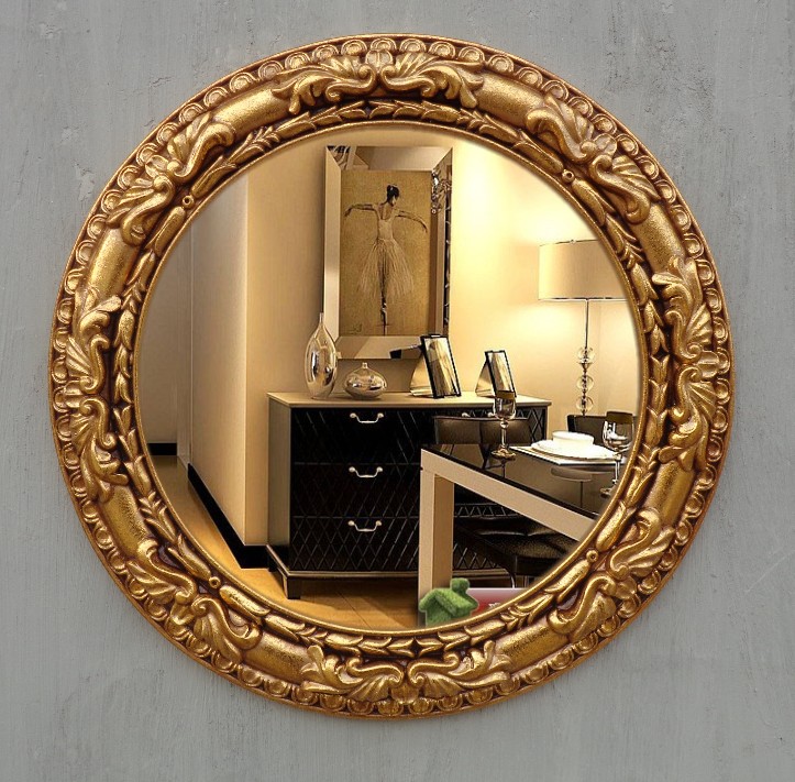 Round Small Mirrors European-style Waterproof Bathroom Mirror Dresser Retro Make-up Mirror Dressing Goggles Fitting Mirror Genguan Mirror-Taobao