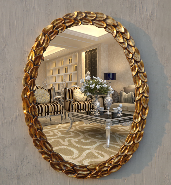 Retro gold European-style bathroom mirror oval bathroom mirror with dressing mirror dresser Decorative Mirror Cosmetic Mirror Cosmetic Mirror-Taobao