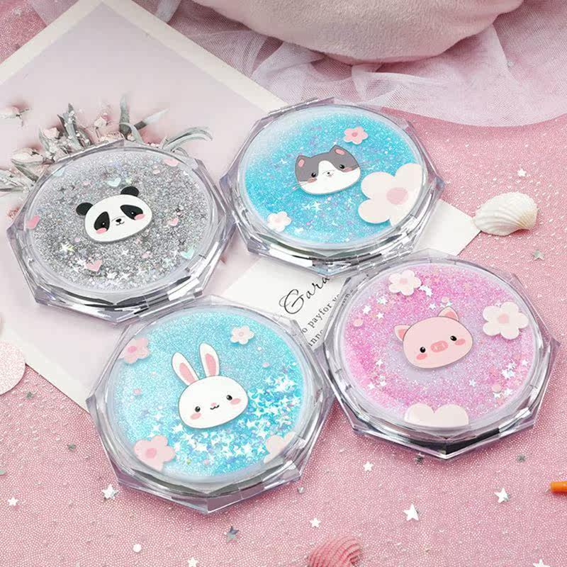 Carry a small mirror mini light quicksand makeup mirror net red mini small mirror female cute flip double