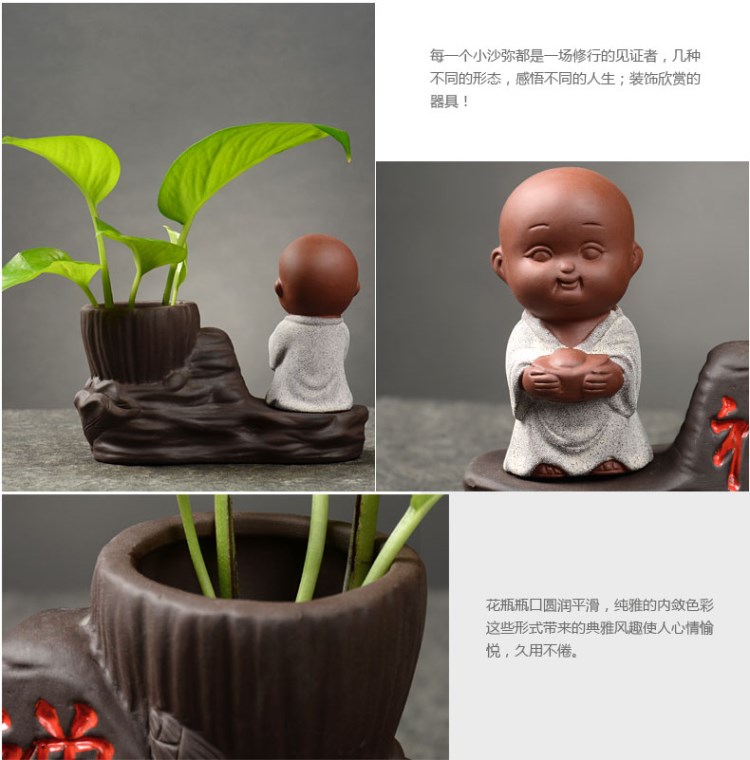 Gốm nhỏ nhà sư hoa trang trí nhà container bàn trà hoa màu xanh bình hoa bình thủy sáng tạo trang trí hoa chậu - Vase / Bồn hoa & Kệ giỏ treo hoa