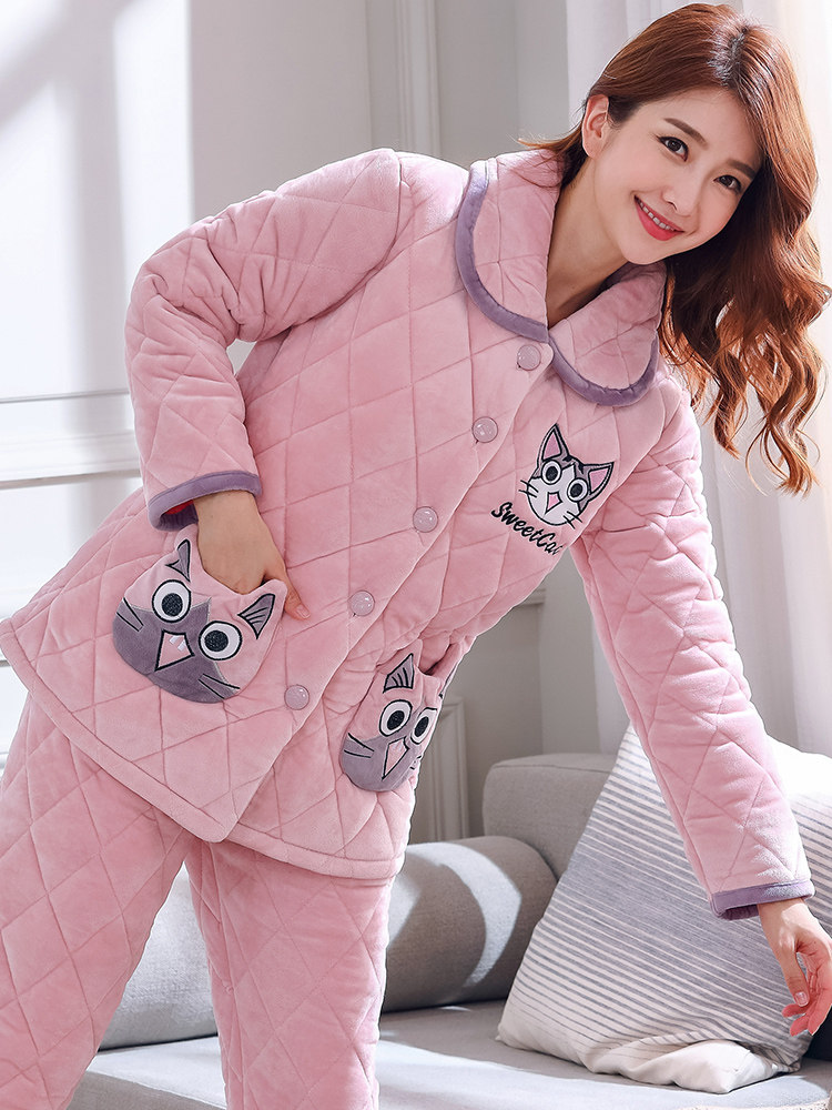 The new flannel home suit for the three-storey thickened coral velvet jacket cotton jacket in the autumn winter