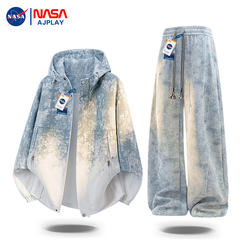 Nasaajplay Autumn Gradient Tie-Dye Casual Suit Teenage Men's Hooded Long-Sleeved Long Pants Two-Piece Set