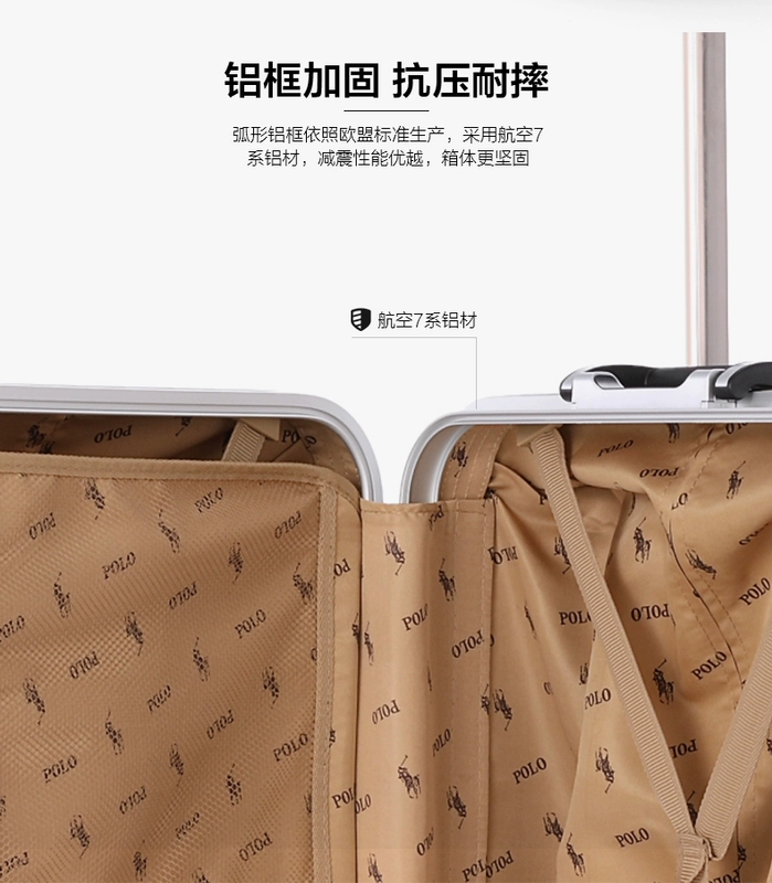 POLO Paul vali nam và nữ 20 inch mật khẩu hành lý vạn năng bánh xe khung gầm 24 inch trường hợp xe đẩy LA111