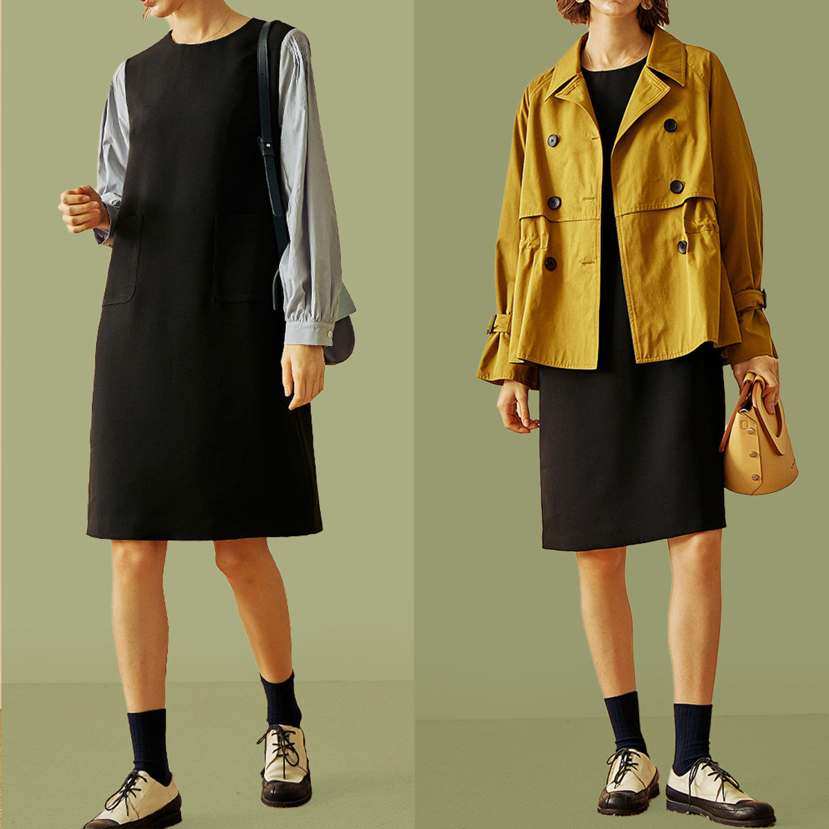 雲上生活春秋年新款假兩件拼接長袖法式洋裝長裙子女l4303