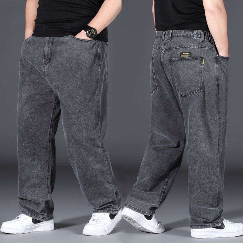 High-End Plus-Size Men's Smoky Gray Jeans, Loose Straight-Leg Pants for Autumn, Extra Large Size, Extra Stretchy Long Pants High-End Plus-Size Men's Smoky Gray Jeans, Loose Straight-Leg Pants for Autumn, Extra Large Size, Extra Stretchy Long Pants