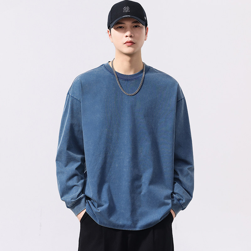 High-End Plus-Size Long-Sleeve T-Shirt for Men, Autumn Loose Fit, Round Neck, Trendy, Extra Large, Oversized Base Shirt