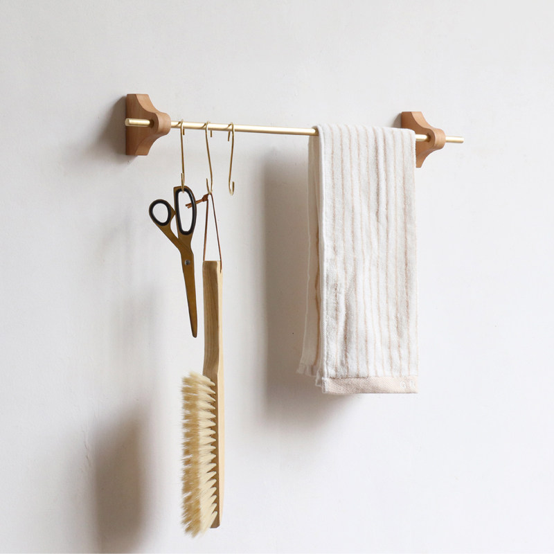 Brass Hanging Rod Nordic Pins Black Walnuts Solid Wood Base Trim Wall Wall-mounted Bracket Hook Kitchen Single Pole