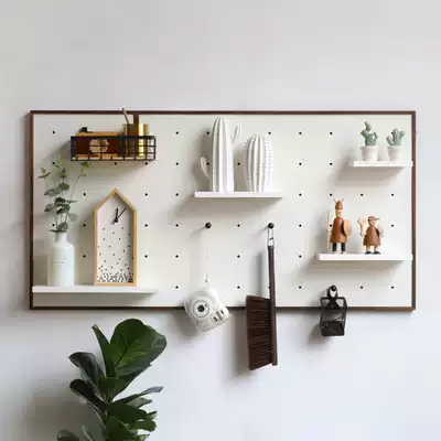 Wooden hole board Xuanuang shelf Wall decorative adhesive hook display stand solid wood wall storage artifact can be customized