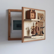 Electric box blocking decoration Nordic wooden distribution box perforated board storage rack creative meter box cork message board