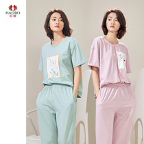 Good Wave Underwear Women Summer Short Sleeves 90% Pants Sleeve Head Printed Cotton loose Home Suits Suit HJZ2137
