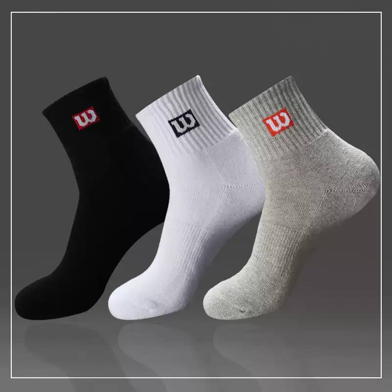 3 đôi Tất Tennis Wilson Nam Giữa Ống Cotton Dày Khăn Đáy Tất Thể Thao Tất Cầu Lông Nguyên Chất Cotton