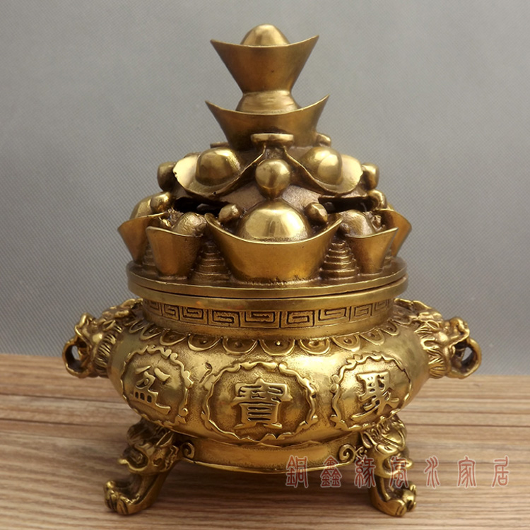 銅細工 鎏金龍鳳呈祥香炉 聚宝盆 茶道具 香道具 工芸品 置物 銅