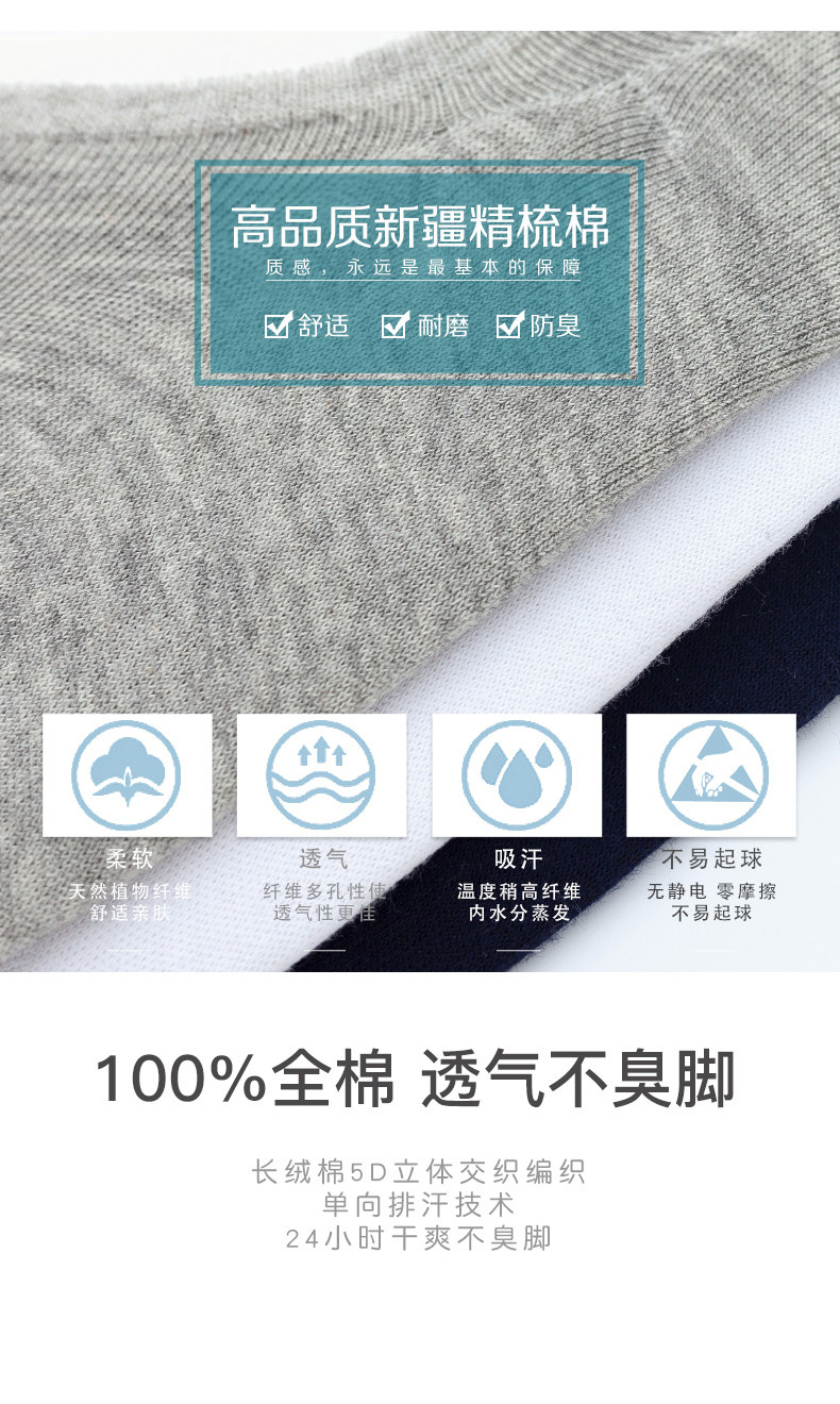 品答 男女款 精梳长绒棉 隐形抗菌船袜 5双 硅胶防滑 图2