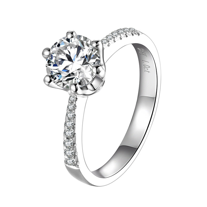 Imported moissanite ring 1 carat classic D color diamond six-claw imitation diamond ring 18k white gold engagement ring