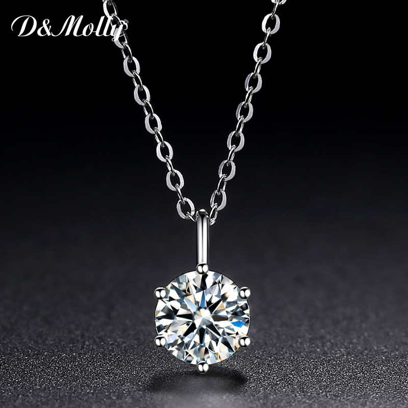 Imported Mosanite pendant 1 carat D - colored diamond simple six - claw pendant 18k platinum