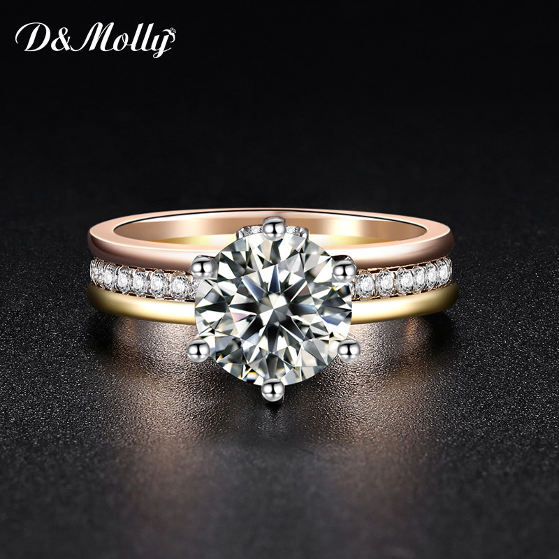 Imported moissanite ring 1 carat classic D color three-color imitation diamond ring 18k white gold engagement ring