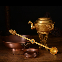Tibetan Buddhist supplies exquisite pure copper carvings water and wealth god water and land offering plates full set of magical instruments gold