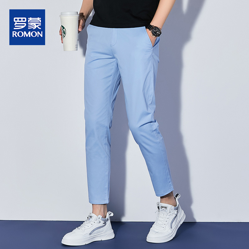 Romon Men's Pants 2026 Summer New Trendy Nine-Point Dress Pants Slim Fit Tapered Casual Trousers for Men