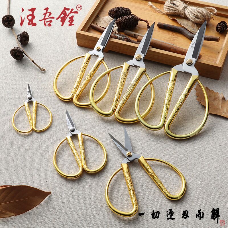 Wang Wuquan home small scissors paper cutting thread cutting head hand-cut color dragon phoenix scissor kitchen stainless steel pointed scissors