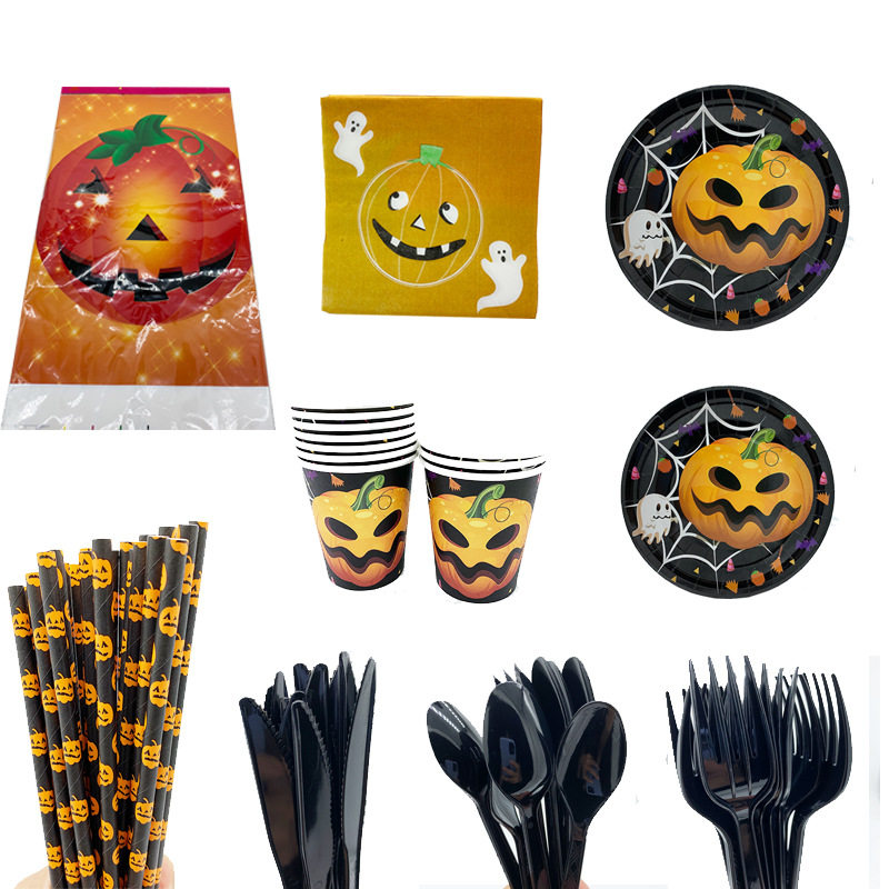 For Halloween themed birthday party Decorative Items Pumpkin Paper Tray Cuplabanner