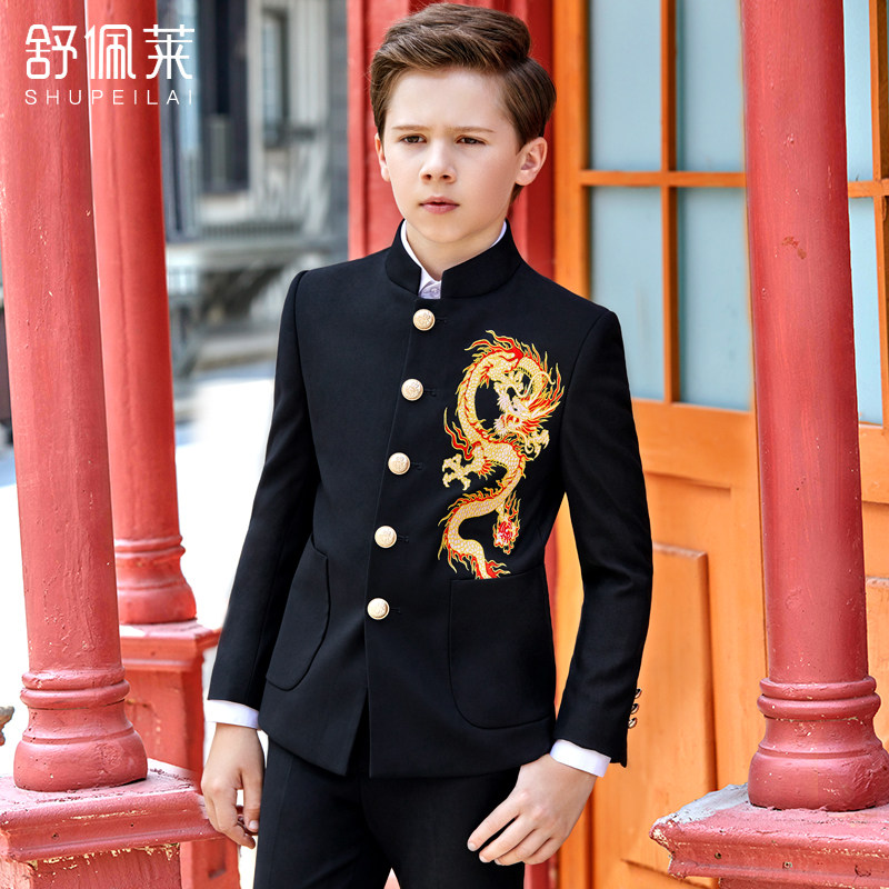 Boy gown suit handsome suit with small western suit florboy Chinese style gown host children's suit walk show to show 