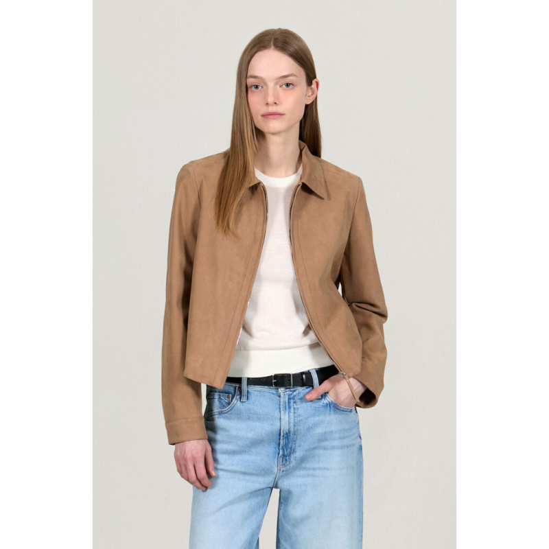Original Dan～6A170S Korean Cl*B Fashionable and Elegant Lapel Zipper Suede Jacket Straight Top