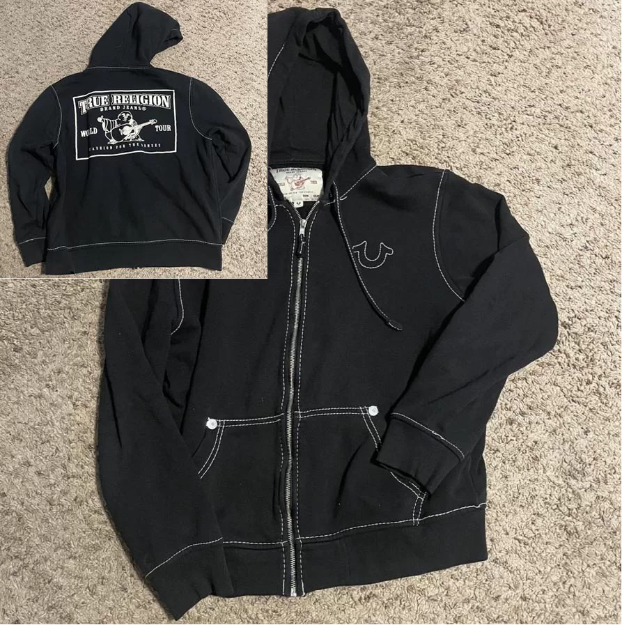 Худи на молнии True Religion, принт на спине, повседневное худи, размеры S–XXXL