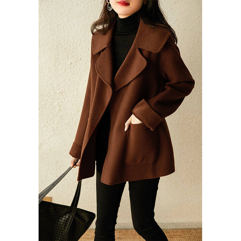 ROUJE POWER caramel double-sided cashmere coat women's popular new navy collar small woolen coat