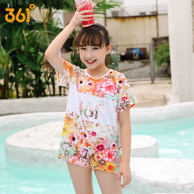 361 degree children's swimming, girls, middle and large children's swimsuit three-piece set, loose, quick-drying and breathable beach swimsuit