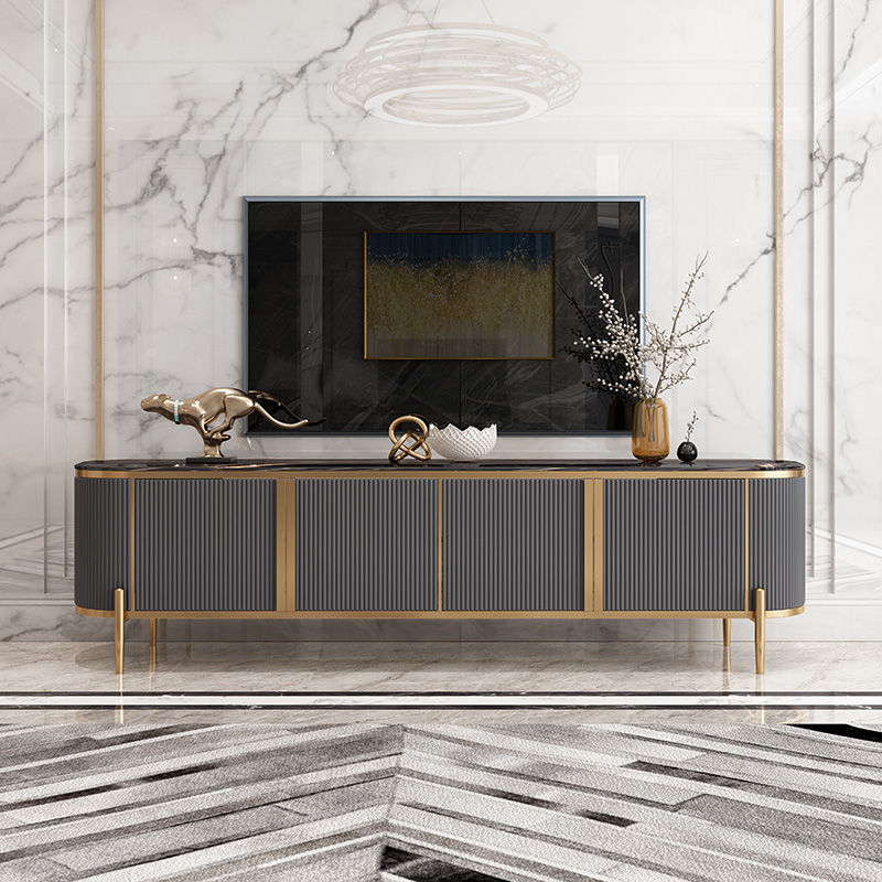 Hong Kong-style light luxury modern marble TV cabinet coffee table combination high-grade gray living room paint high-end designer furniture