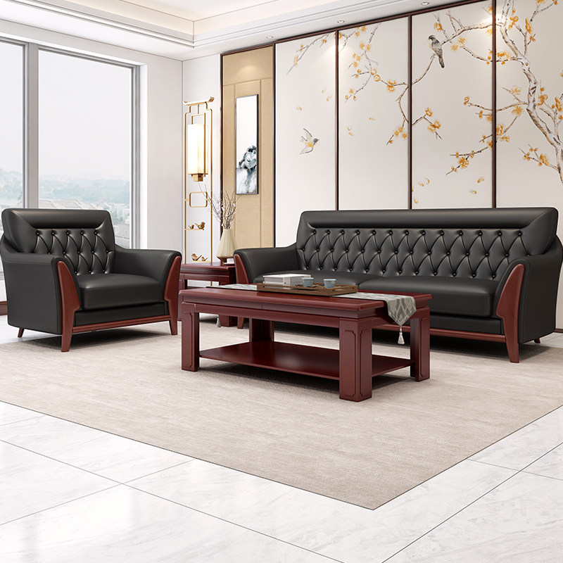 Office sofa leather Chinese business reception room negotiation area hotel lobby luxury upscale furniture tea couple combination