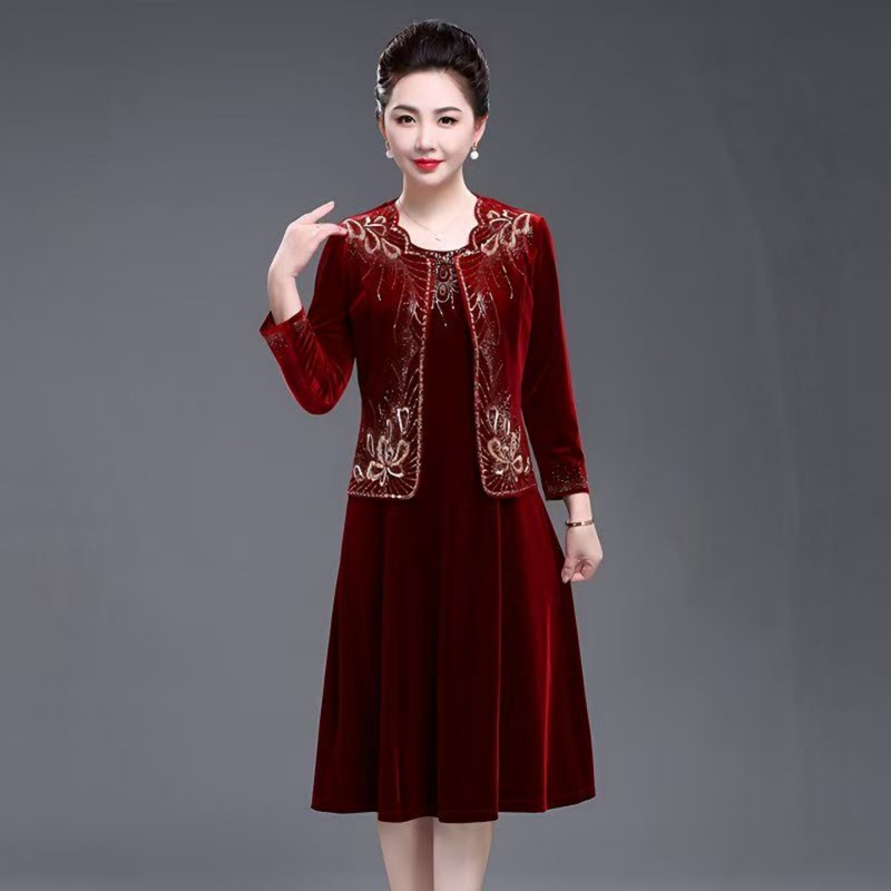 Maxmurny Light Luxury Fashion Elegant Wedding Banquet Slimming Dress Autumn and Winter New Style with Added Fleece and Thickened Fabric for Middle-Aged and Elderly Women Maxmurny Light Luxury Fashion Elegant Wedding Banquet Slimming Dress Autumn and Winter New Style with Added Fleece and Thickened Fabric for Middle-Aged and Elderly Women