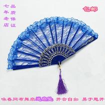 Folding Fan Fan fan-shaped ancient wind tassel accessories cloth round wind cloth national summer good-looking old double-sided fan dance creation