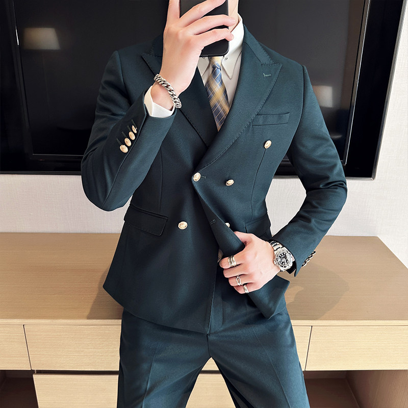 [USD 206.64] Two-row button suit male suit wedding groom married Korean ...